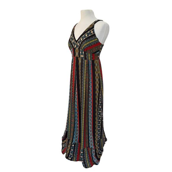 TAHARI BOHO CHIC FLOUNCE HEM MAXI DRESS DEEP ROUNDED V-NECK EMPIRE WAIST SP - Picture 8 of 11